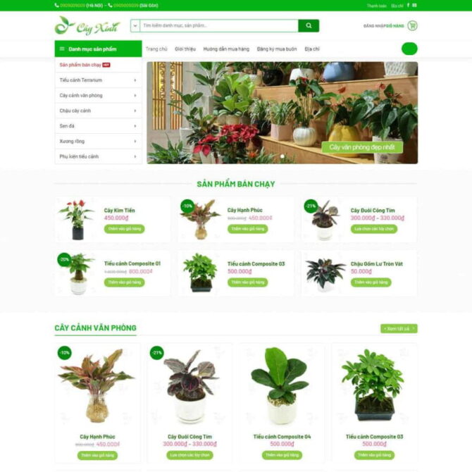 Thiết kế website trọn gói giá rẻ bán cây xanh, tiểu cảnh