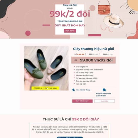 Thiết kế website trọn gói giá rẻ Lading Page bán giày, dép nữ
