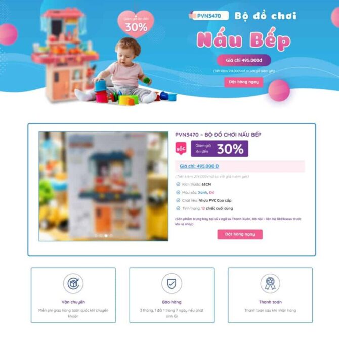 Thiết kế website trọn gói giá rẻ Lading Page bán đồ chơi trẻ em