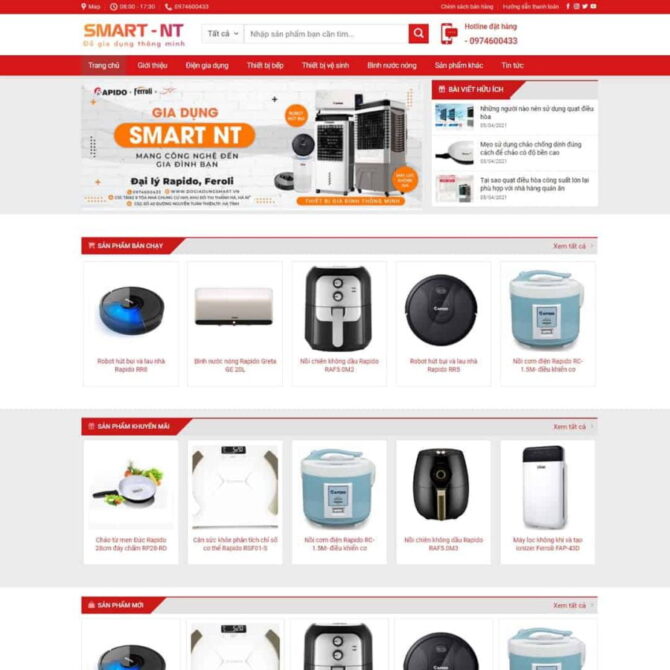Thiết kế website trọn gói giá rẻ bán thiết bị gia dụng, đồ điện
