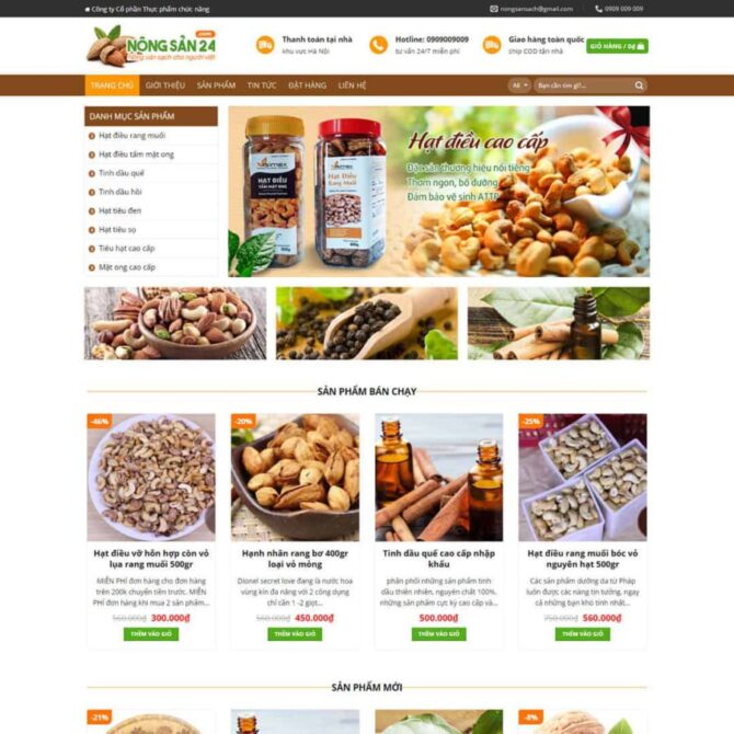 Thiêt kế website trọn gói giá rẻ bán hạt điều, thực phẩm