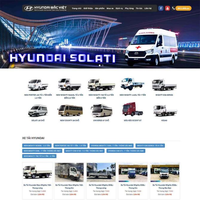 Thiết kế website trọn gói gía rẻ bán ô tô Hyundai