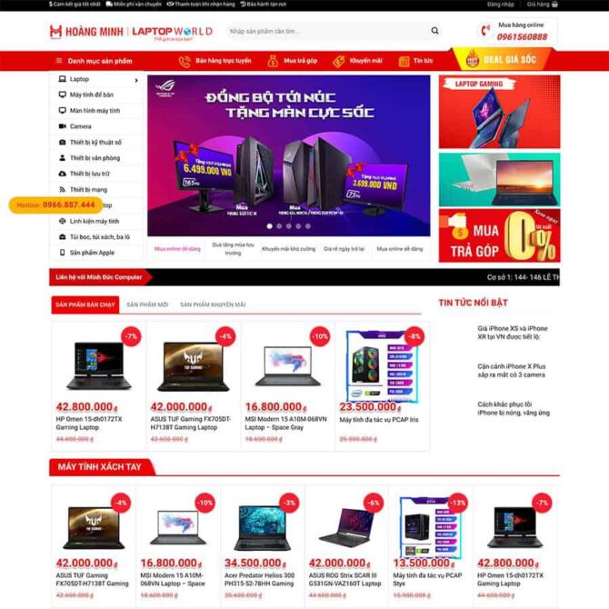 Thiết kế website trọn gói giá rẻ bán máy tính, laptop