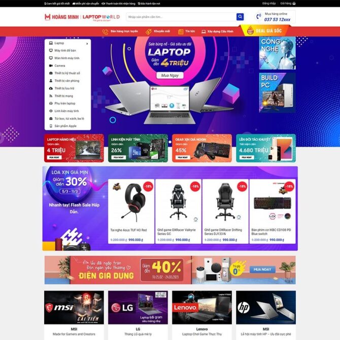 Thiết kế website trọn gói giá rẻ bán máy tính, laptop 03
