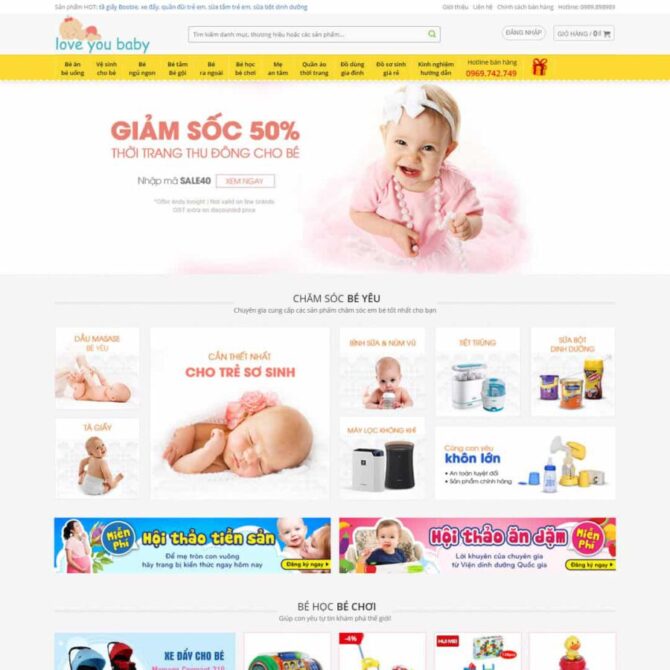Thiêt kế website trọn gói giá rẻ bán sản phẩm mẹ và bé