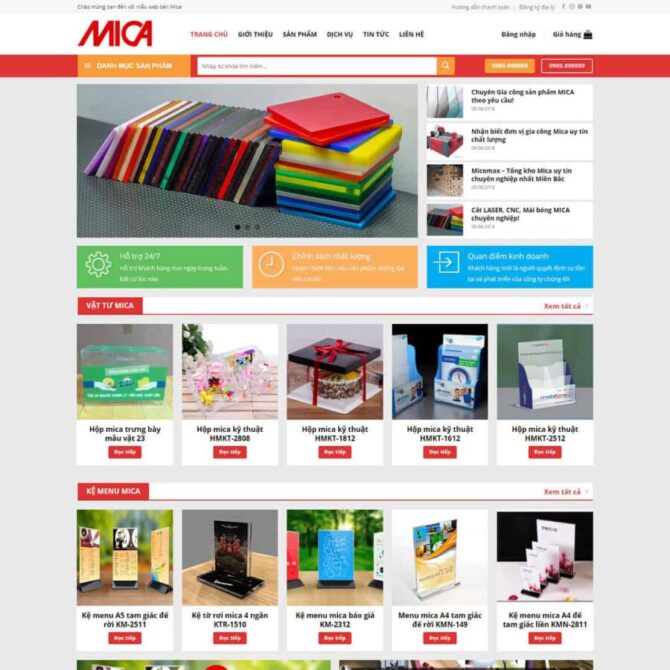 Thiết kế website trọn gói giá rẻ bán sản phẩm từ mica