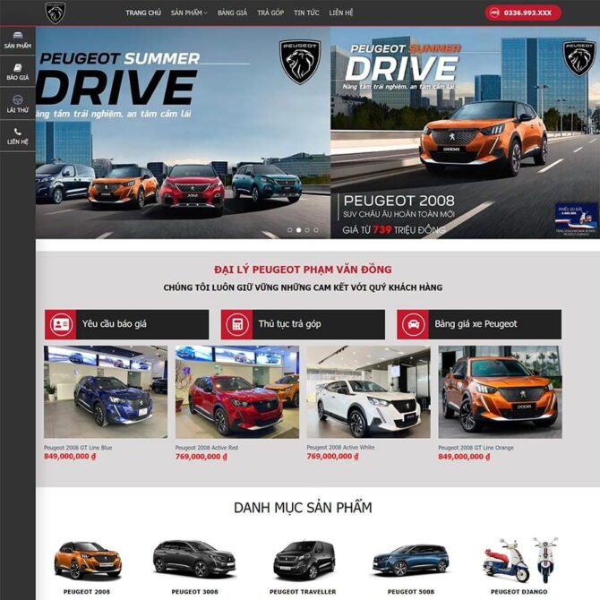 Thiết kế website trọn gói gía rẻ bán xe Peugeot