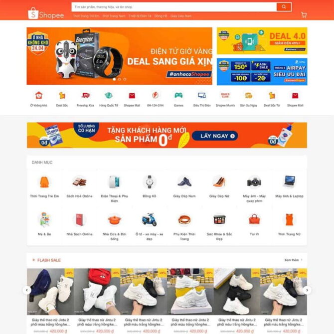 Thiết kế website trọn gói giá rẻ bán hàng giống Shopee