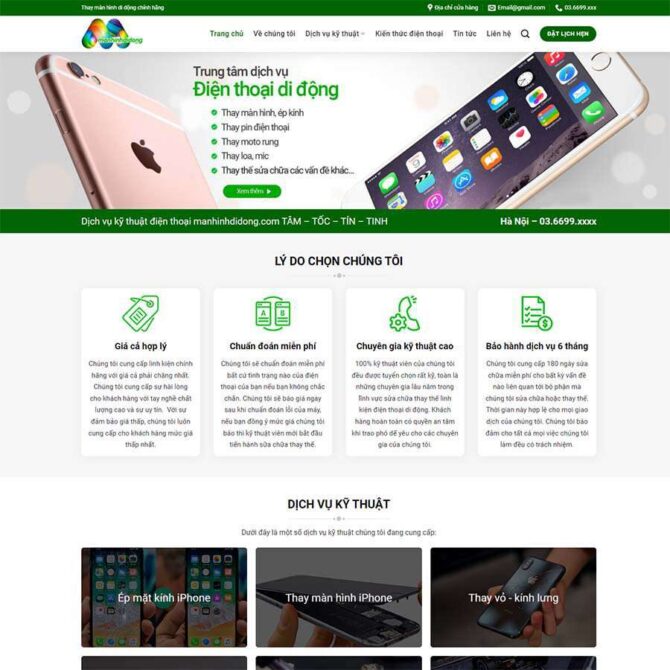 Thiết kế website trọn gói giá rẻ sửa màn hình điện thoại