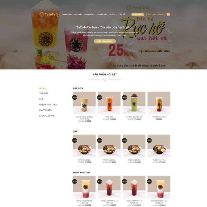 Thiết kế website trọn gói giá rẻ cửa hàng trà sữa tocotoco