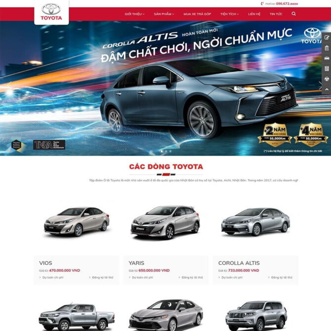Thiết kế website trọn gói gía rẻ bán xe toyota 03