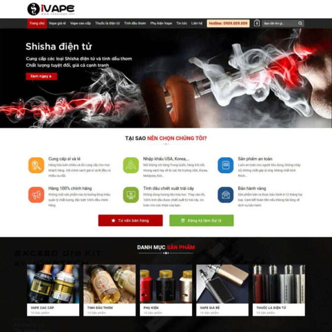 Thiết kế website trọn gói giá rẻ bán thuốc lá điện tử, shisha, vape